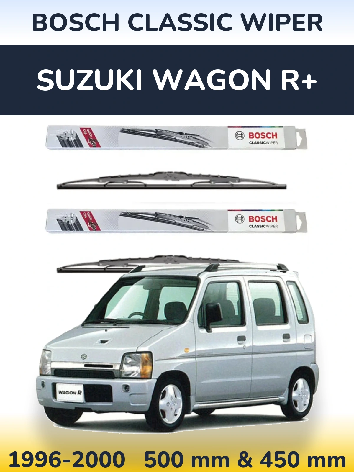 Komplet przednich wycieraczek BOSCH Classic Wiper 500 & 450 mm do Suzuki Wagon R+ 1996-2000