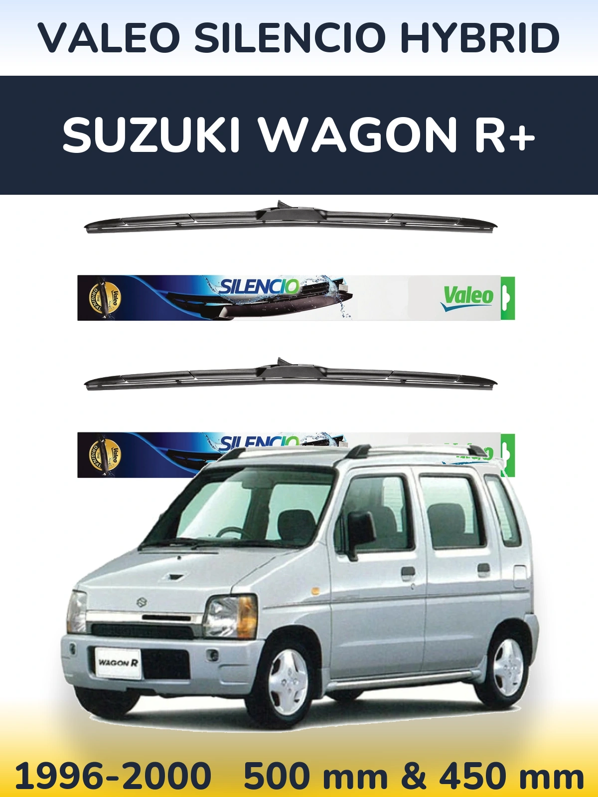 Komplet przednich wycieraczek Valeo Silencio Hybrid 500 & 450 mm do Suzuki Wagon R+ 1996-2000
