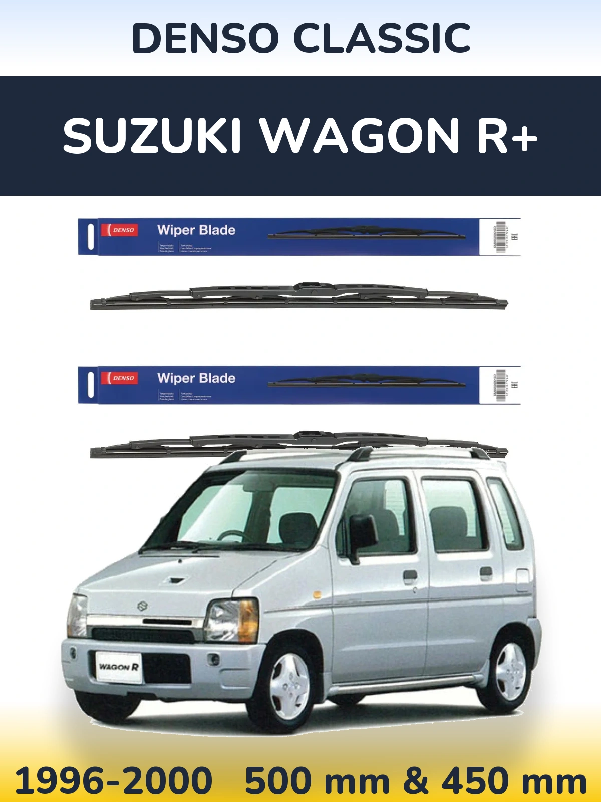 Front wiper blade set Denso Classic 500 & 450 mm for Suzuki Wagon R+ 1996-2000