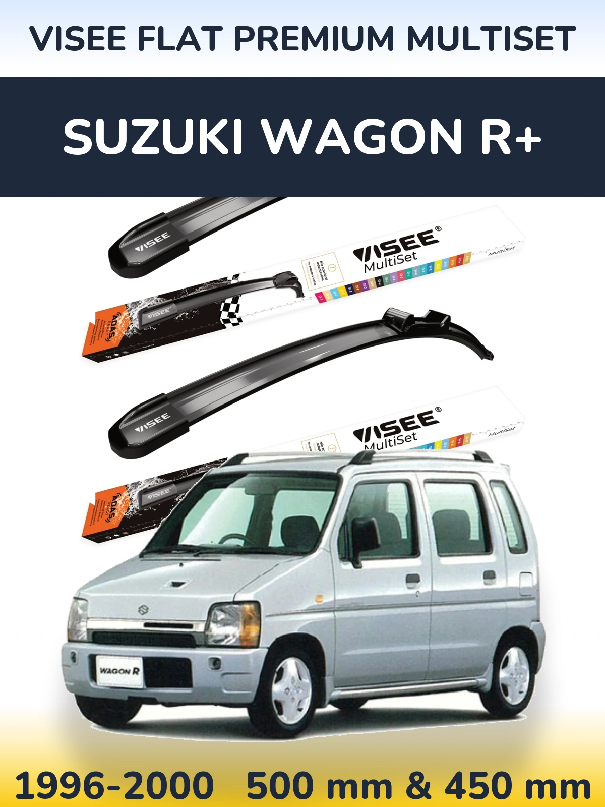 Front wiper blade set VISEE FLAT PREMIUM MultiSet 500 & 450 mm for Suzuki Wagon R+ 1996-2000