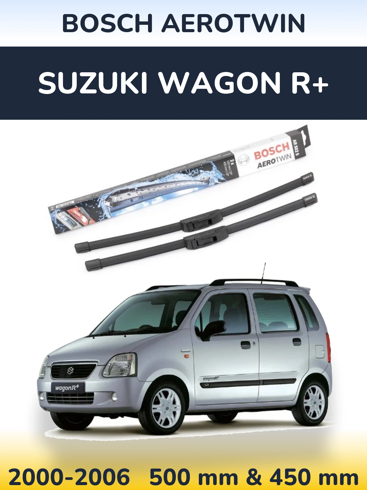 Front wiper blade set BOSCH AeroTwin 500 & 450 mm for Suzuki Wagon R+ 2000-2006