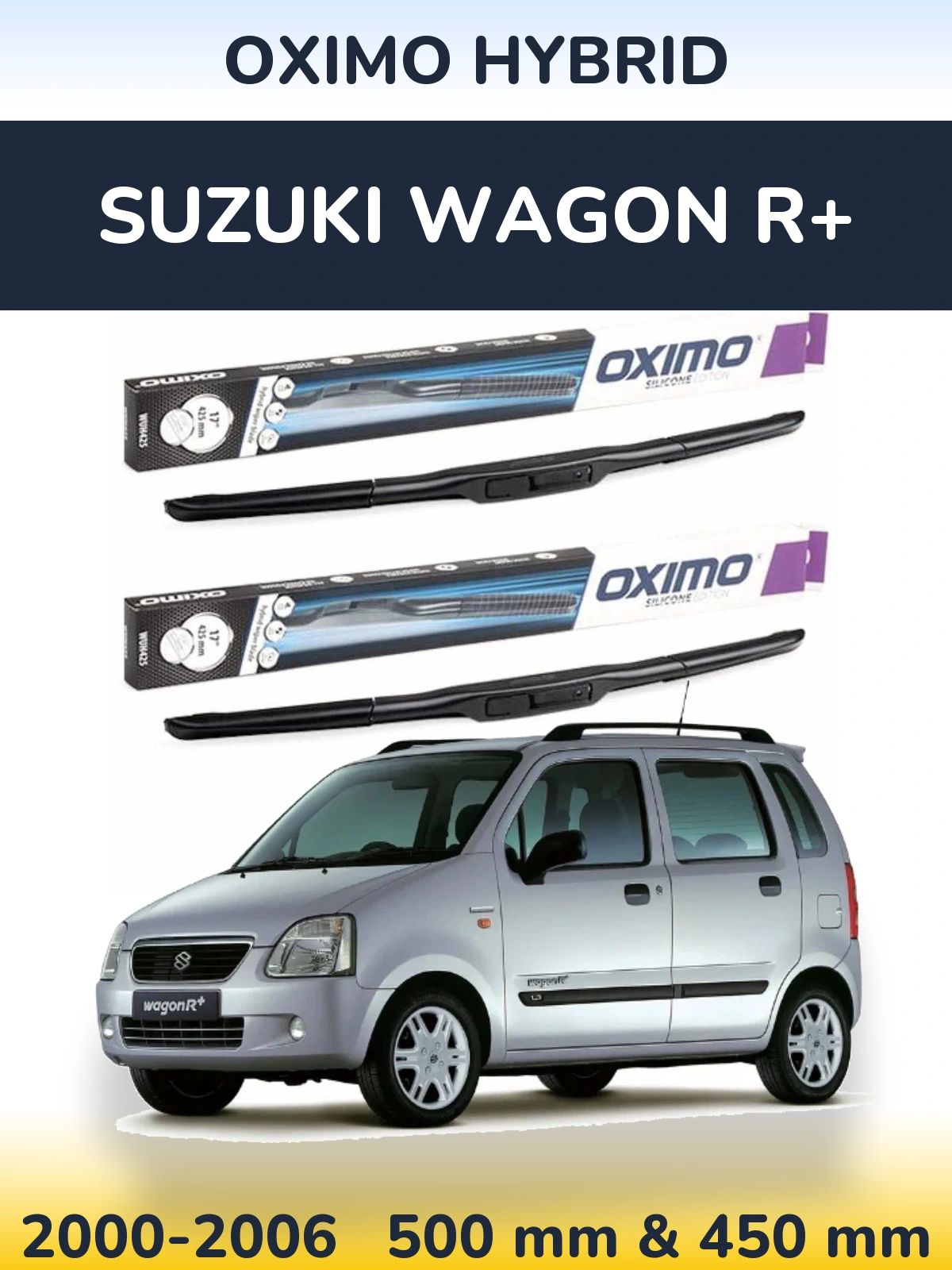 Комплект передних дворников Oximo Hybrid 500 & 450 мм для Suzuki Wagon R+ 2000-2006