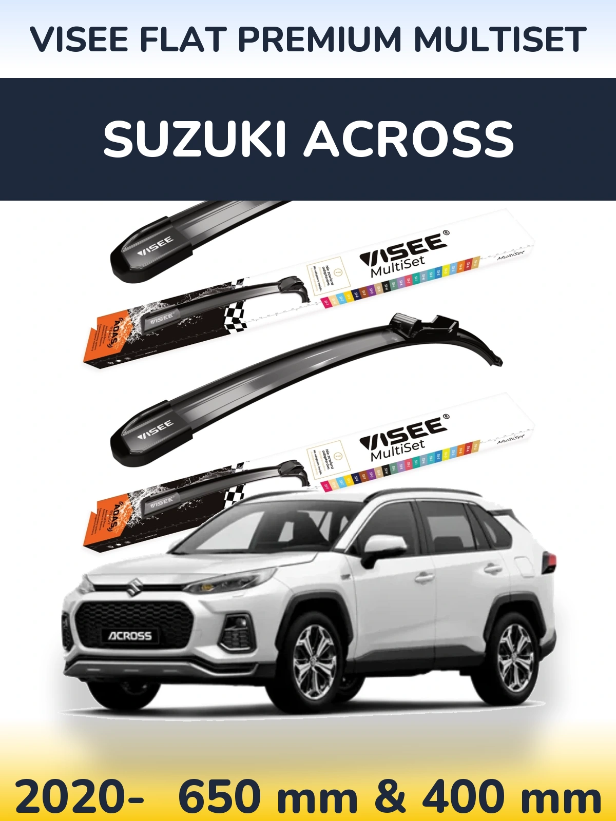 Komplet przednich wycieraczek VISEE FLAT PREMIUM MultiSet 650 & 400 mm do Suzuki Across 2020-2026