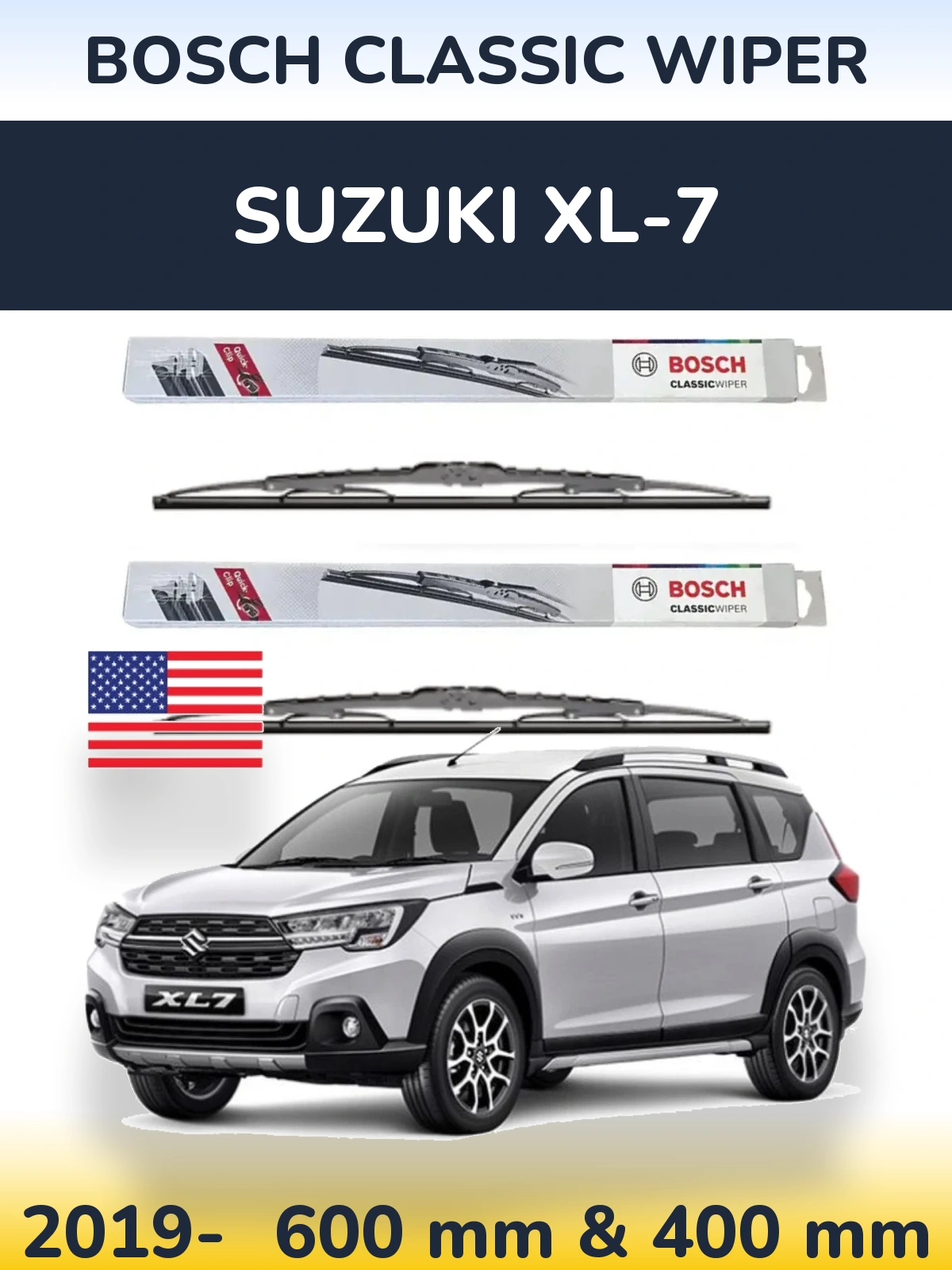 Комплект передних дворников BOSCH Classic Wiper 600 & 400 мм для Suzuki XL-7 2019-2026