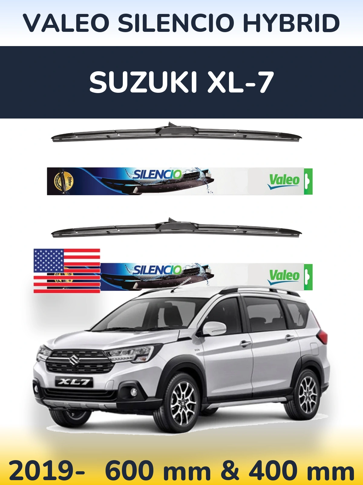 Komplet przednich wycieraczek Valeo Silencio Hybrid 600 & 400 mm do Suzuki XL-7 2019-2026