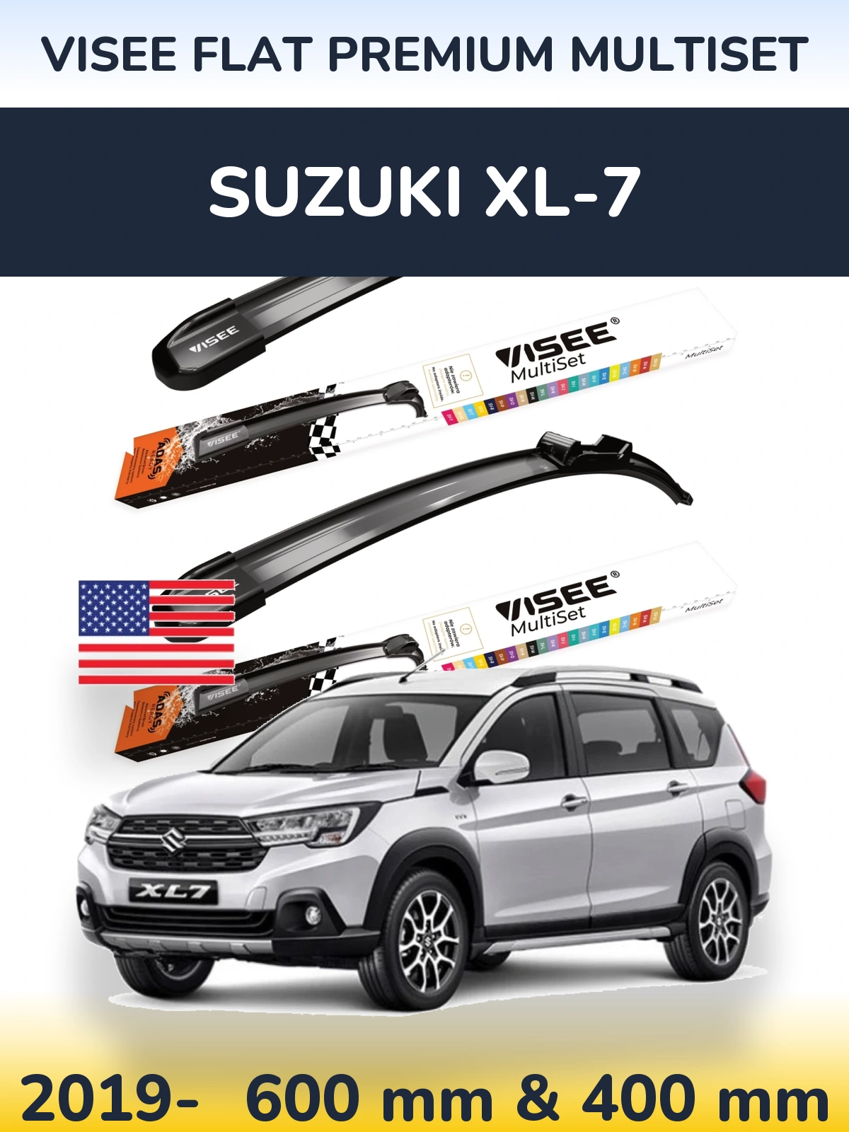 Комплект передних дворников VISEE FLAT PREMIUM MultiSet 600 & 400 мм для Suzuki XL-7 2019-2026