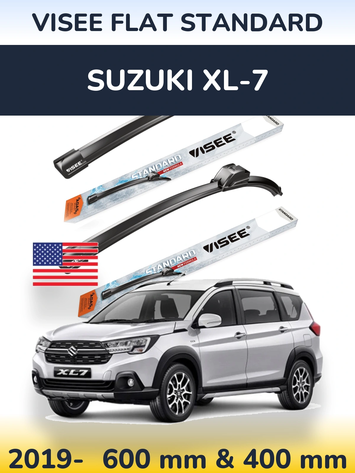 Komplet przednich wycieraczek VISEE FLAT STANDARD 600 & 400 mm do Suzuki XL-7 2019-2026