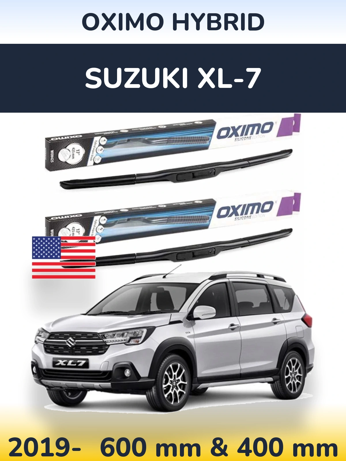 Komplet przednich wycieraczek Oximo Hybrid 600 & 400 mm do Suzuki XL-7 2019-2026