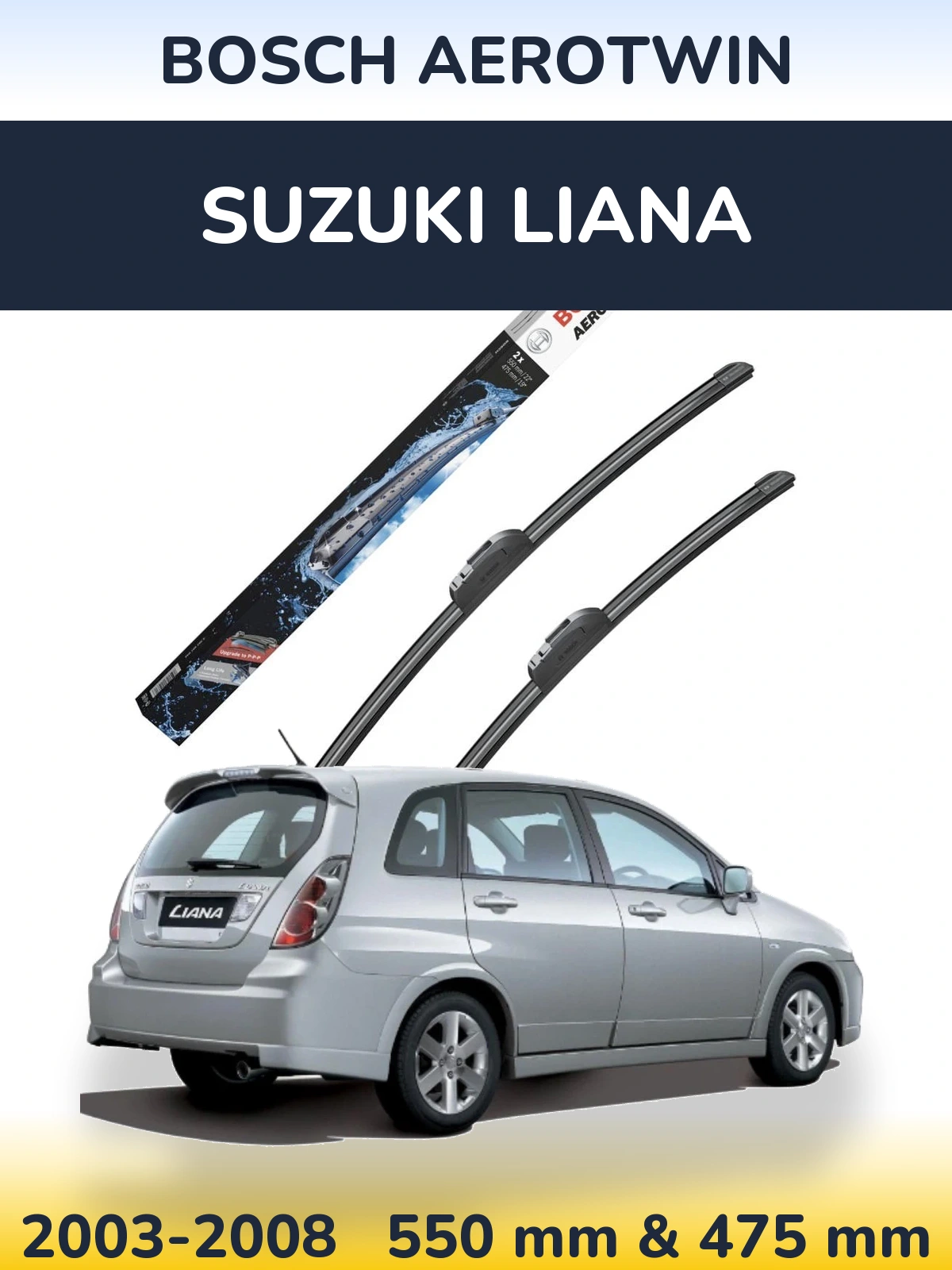 Komplet przednich wycieraczek BOSCH AeroTwin 550 & 475 mm do Suzuki Liana 2003-2008
