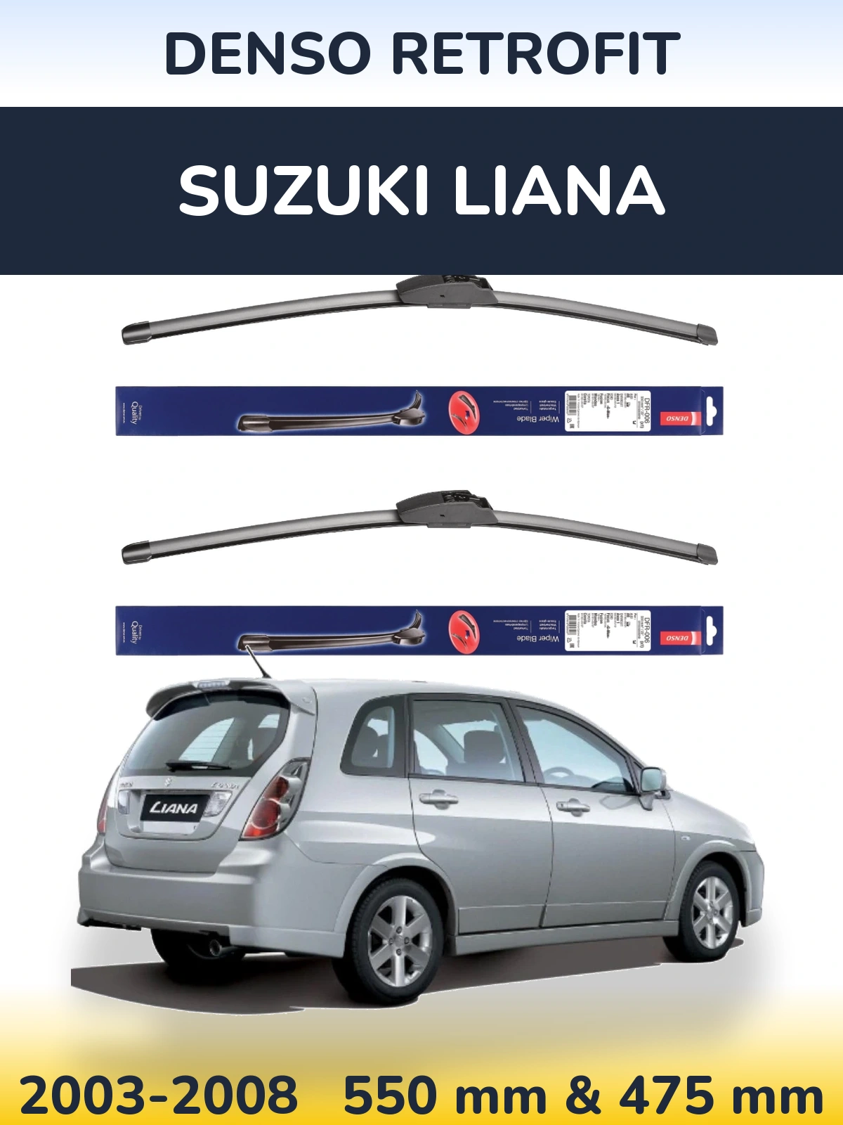 Комплект передних дворников Denso Retrofit 550 & 475 мм для Suzuki Liana 2003-2008