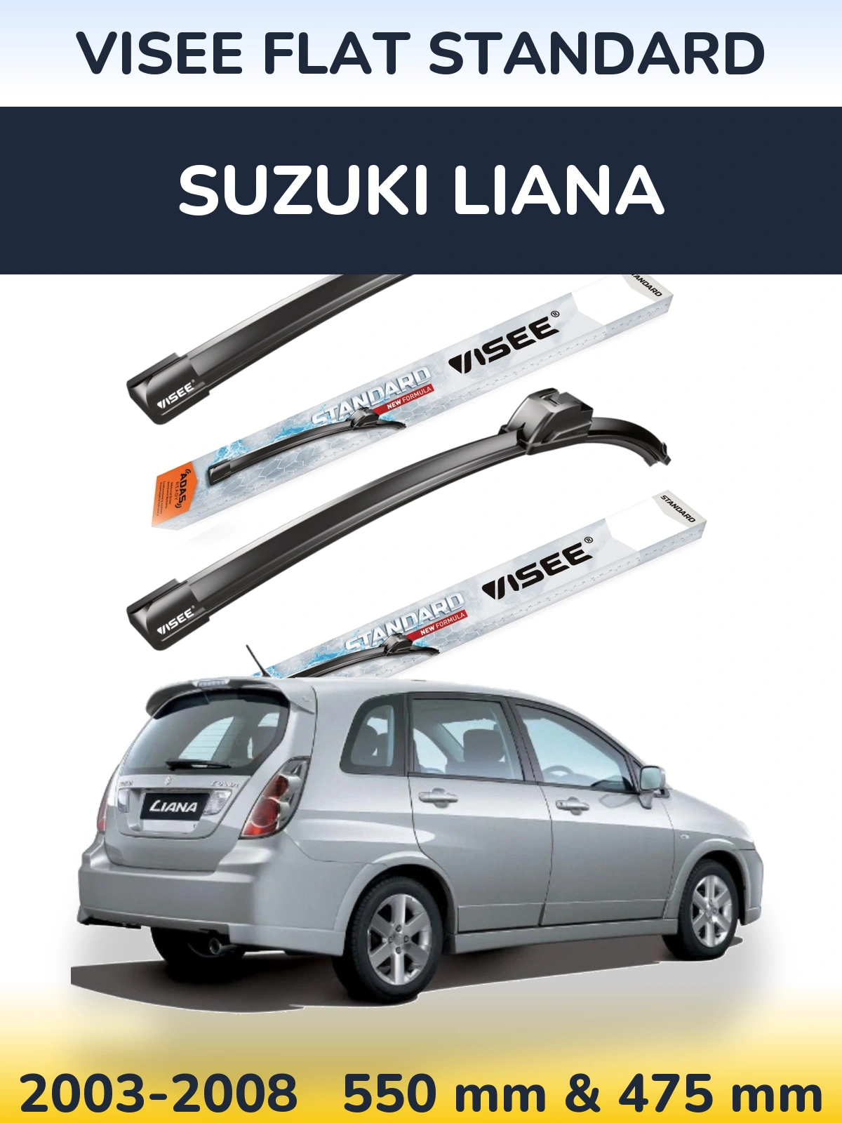 Komplet przednich wycieraczek VISEE FLAT STANDARD 550 & 475 mm do Suzuki Liana 2003-2008