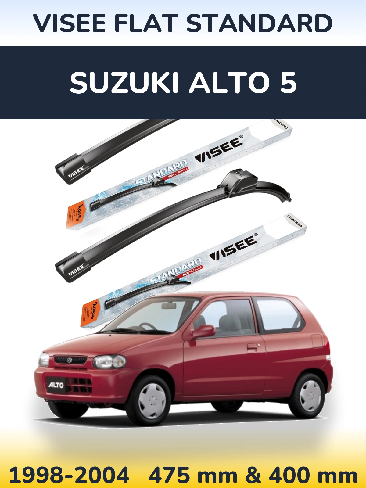 Комплект передних дворников VISEE FLAT STANDARD 475 & 400 мм для Suzuki Alto 5 1998-2004