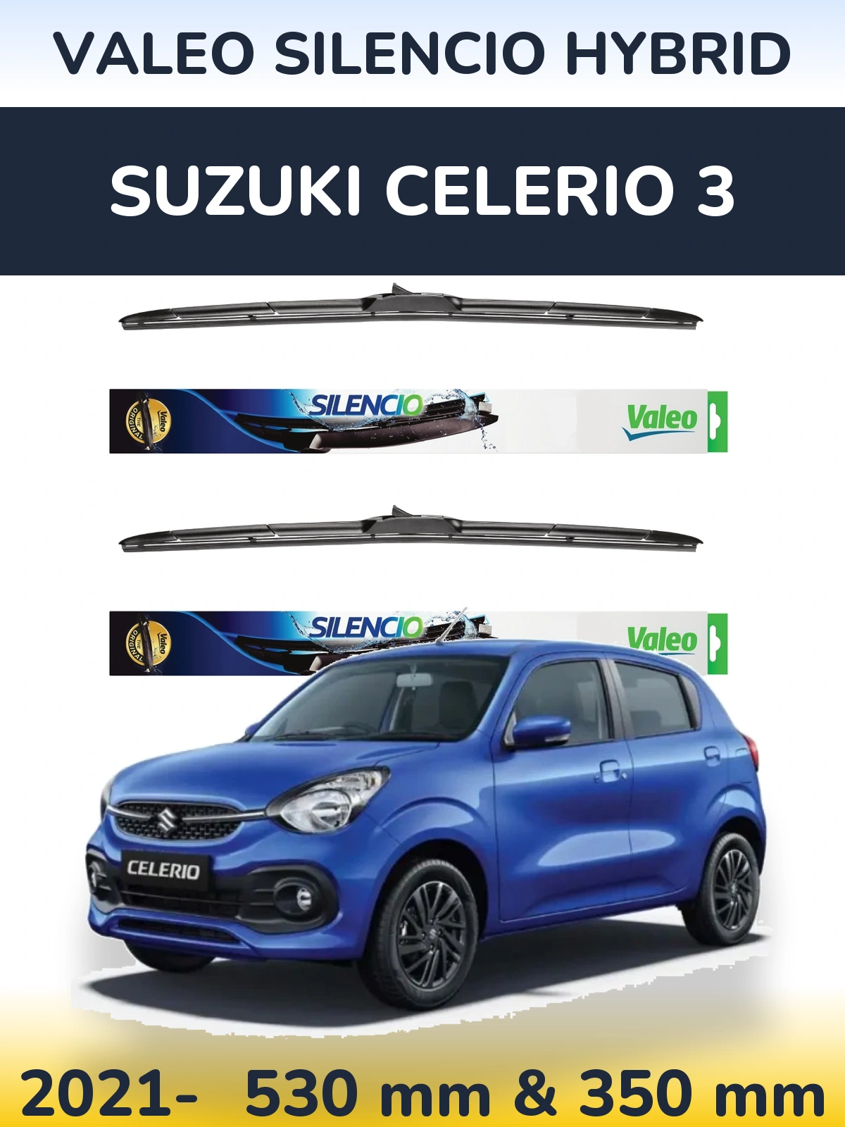 Komplet przednich wycieraczek Valeo Silencio Hybrid 530 & 350 mm do Suzuki Celerio 3 2021-2026