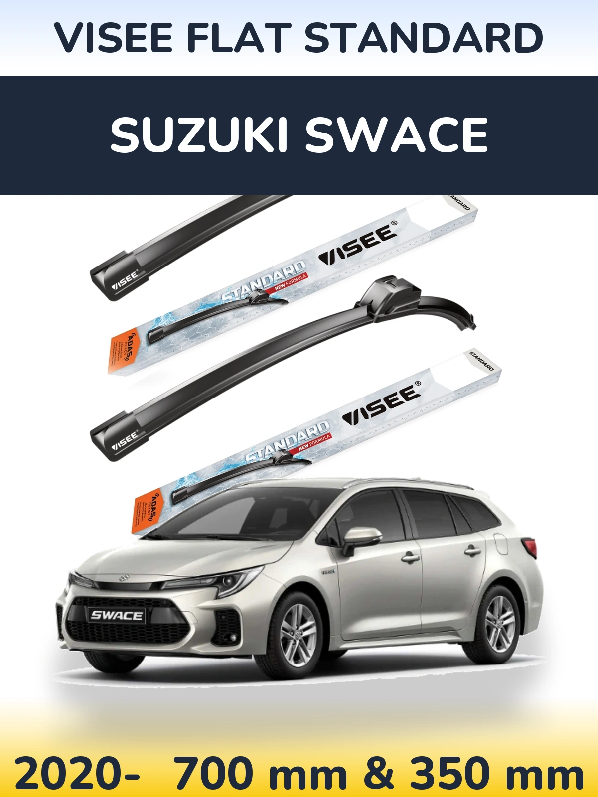Komplet przednich wycieraczek VISEE FLAT STANDARD 700 & 350 mm do Suzuki Swace 2020-2026