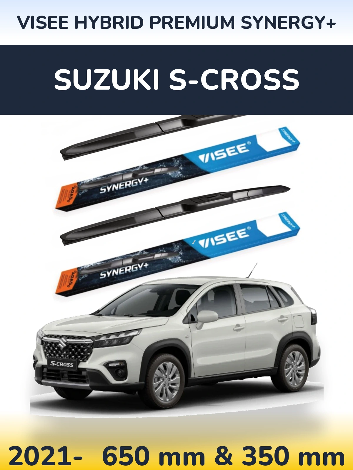 Комплект передних дворников VISEE HYBRID PREMIUM SYNERGY+ 650 & 350 мм для Suzuki S-Cross 2021-2026