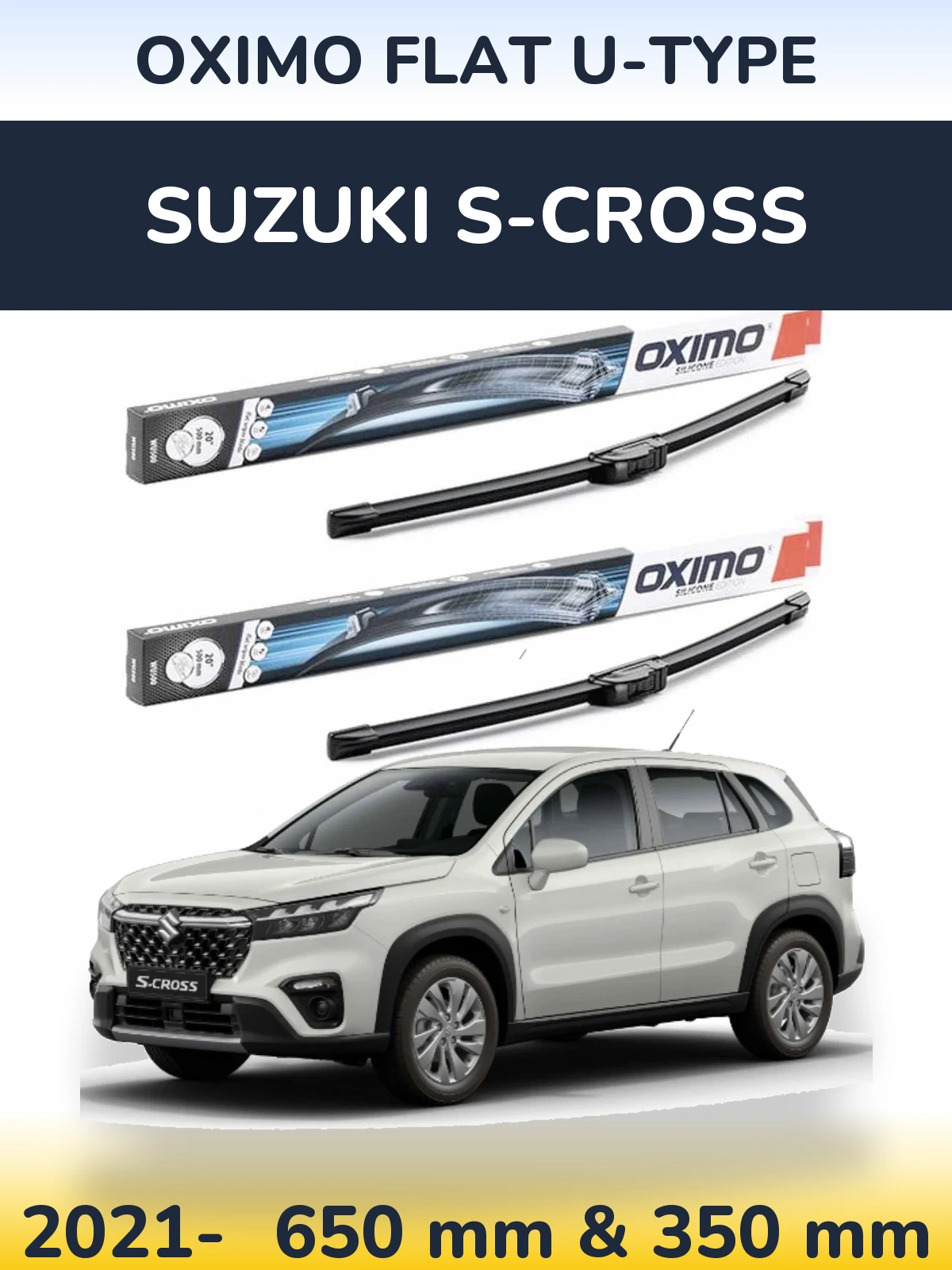 Комплект передних дворников Oximo Flat U-type 650 & 350 мм для Suzuki S-Cross 2021-2026