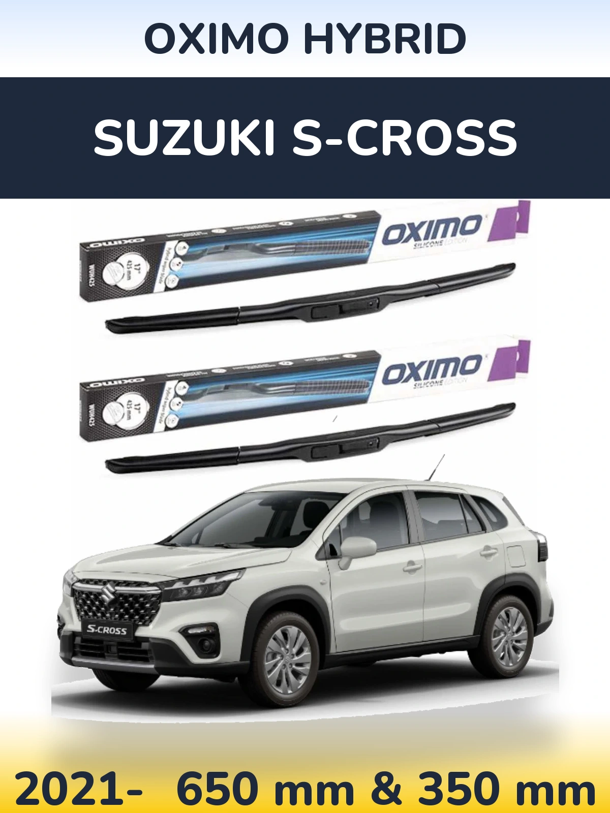Комплект передних дворников Oximo Hybrid 650 & 350 мм для Suzuki S-Cross 2021-2026