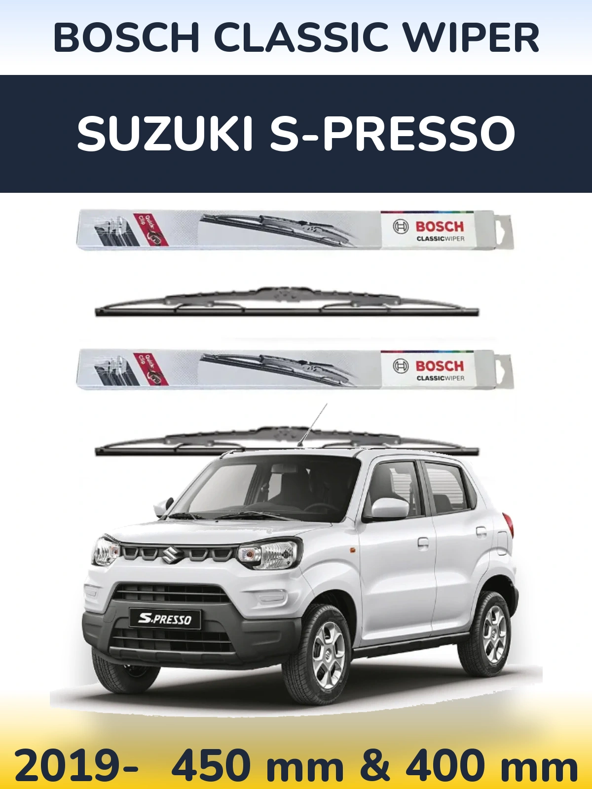 Комплект передних дворников BOSCH Classic Wiper 450 & 400 мм для Suzuki S-Presso 2019-2026
