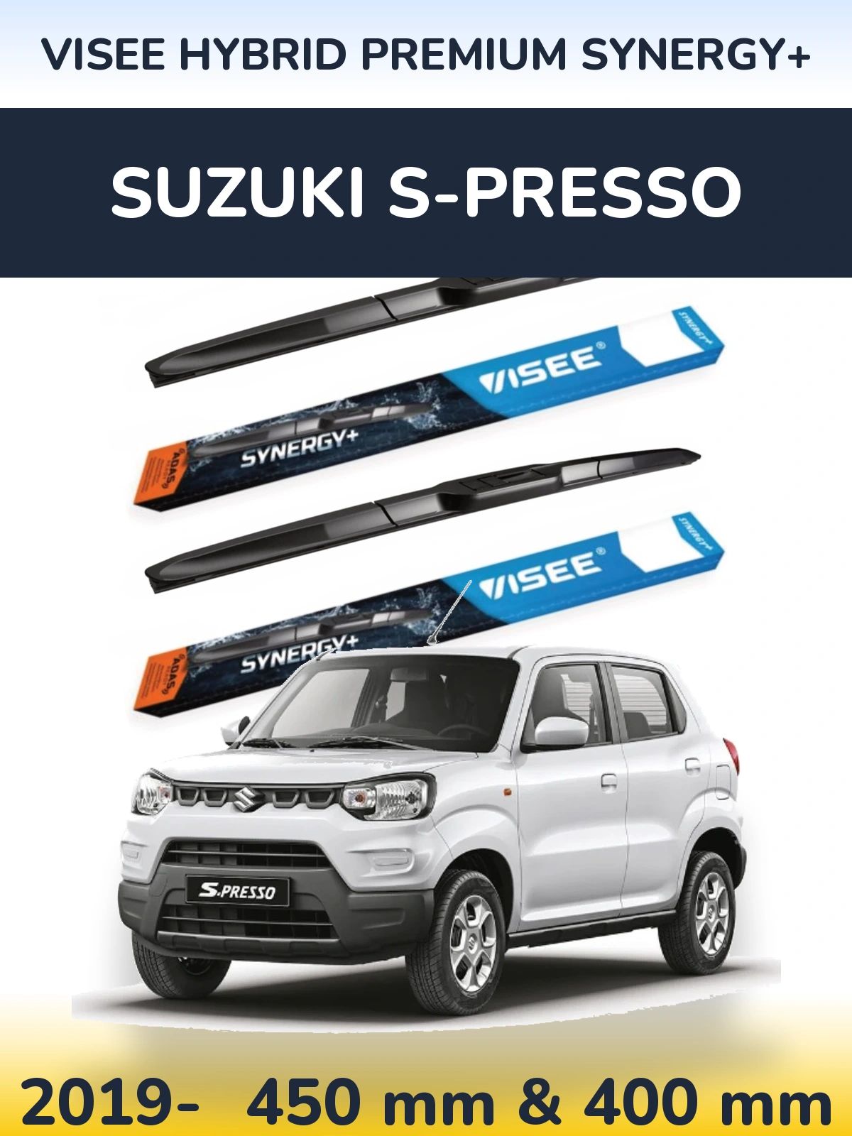 Комплект передних дворников VISEE HYBRID PREMIUM SYNERGY+ 450 & 400 мм для Suzuki S-Presso 2019-2026