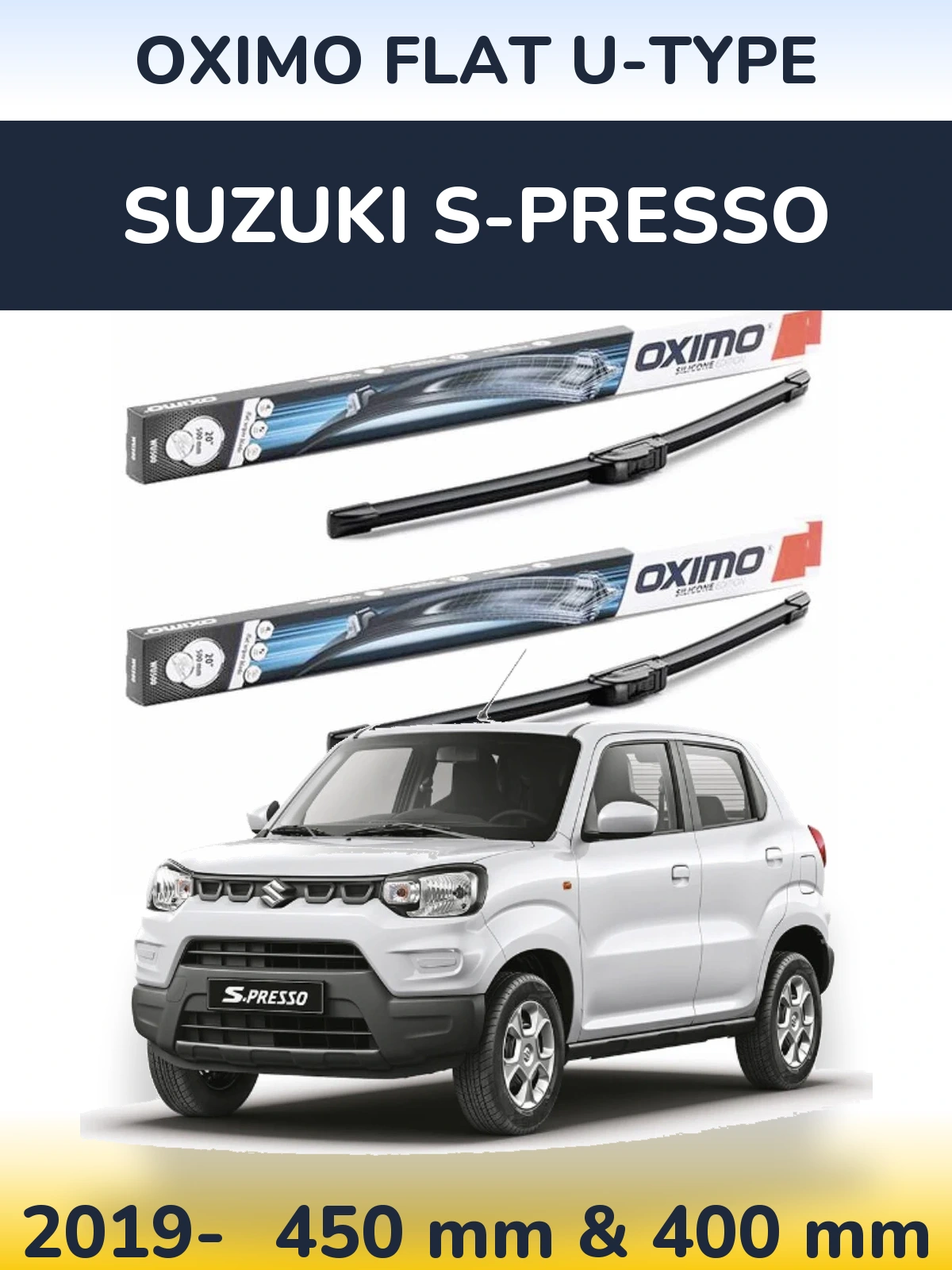 Komplet przednich wycieraczek Oximo Flat U-type 450 & 400 mm do Suzuki S-Presso 2019-2026