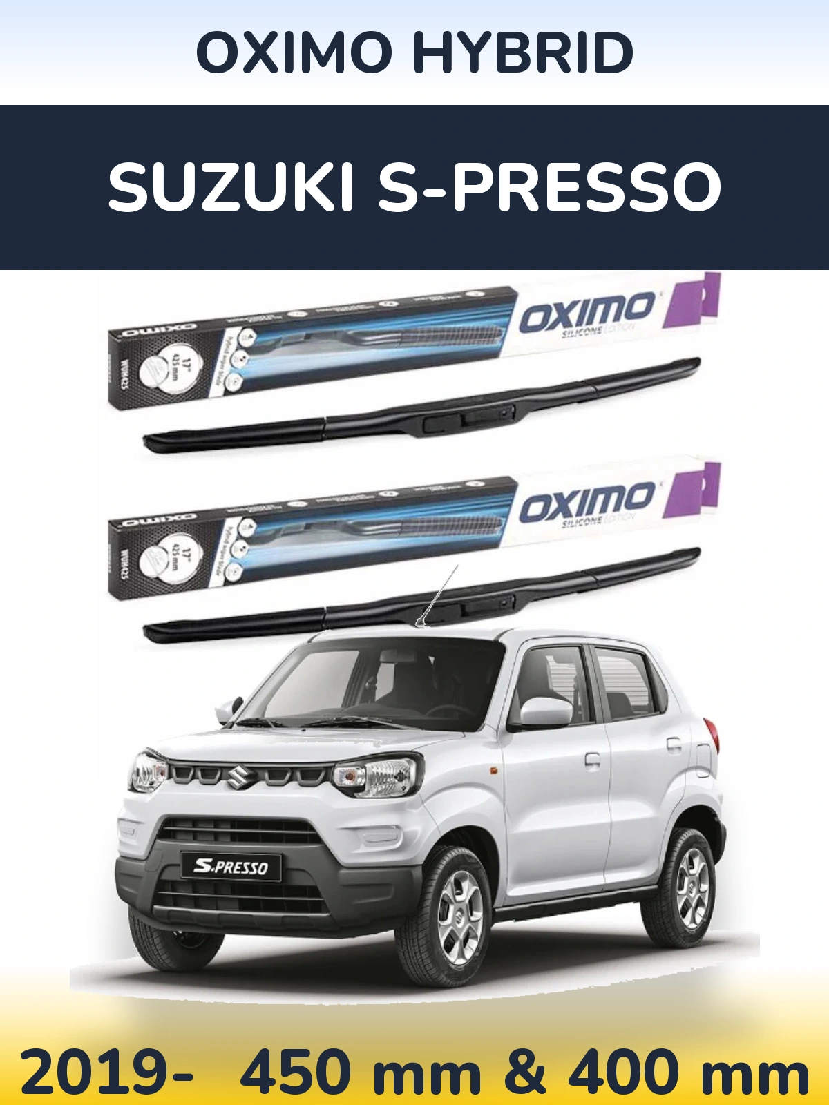 Komplet przednich wycieraczek Oximo Hybrid 450 & 400 mm do Suzuki S-Presso 2019-2026