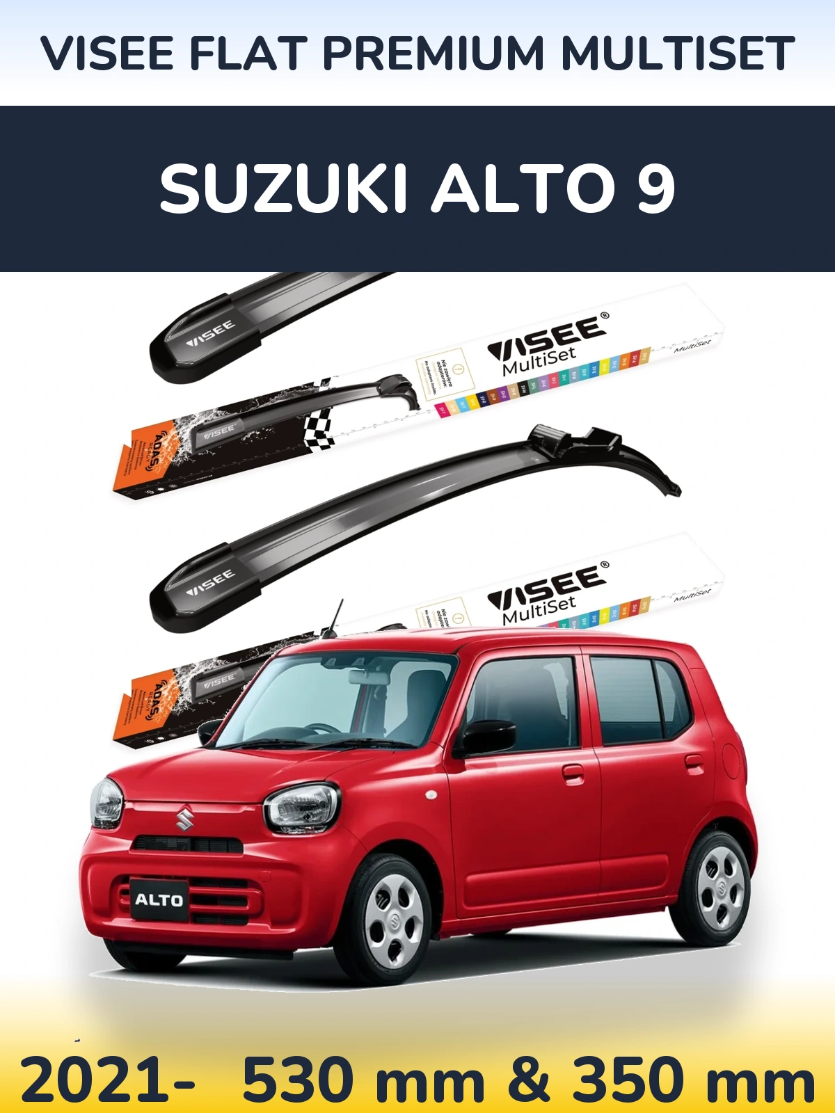 Komplet przednich wycieraczek VISEE FLAT PREMIUM MultiSet 530 & 350 mm do Suzuki Alto 9 2021-2026