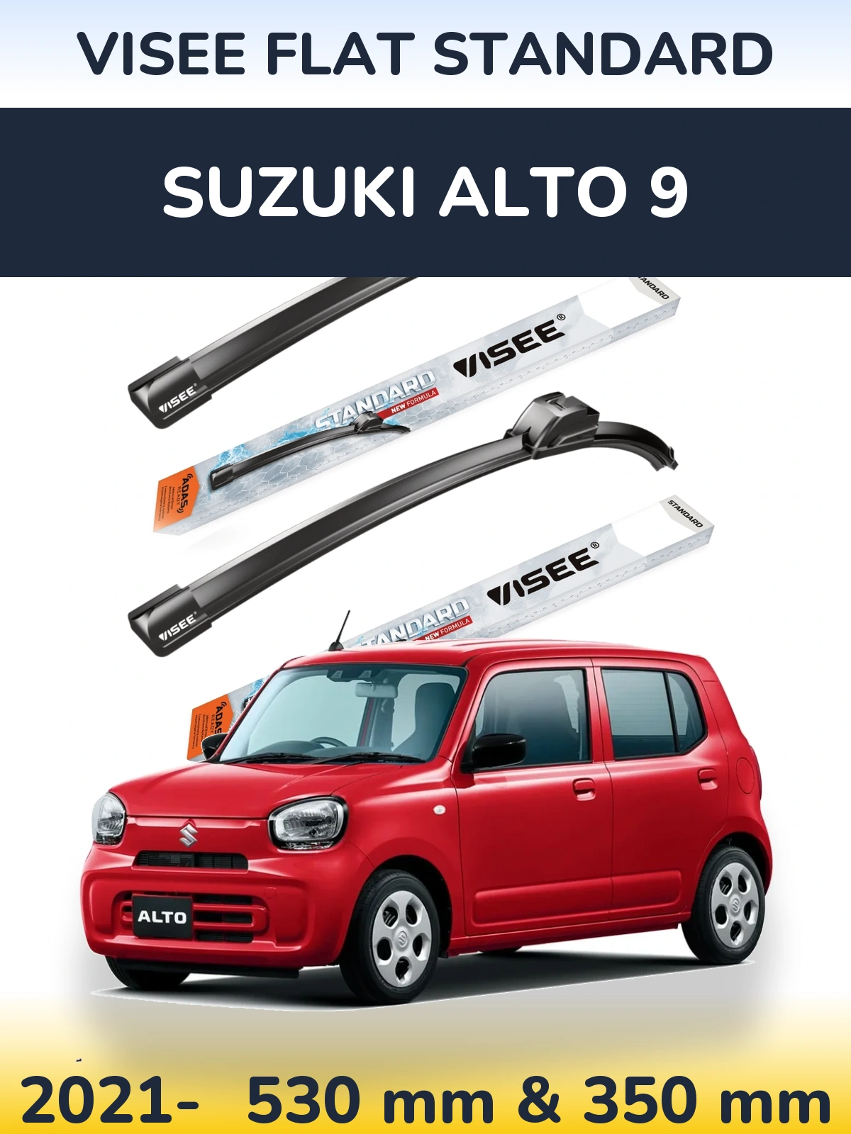 Komplet przednich wycieraczek VISEE FLAT STANDARD 530 & 350 mm do Suzuki Alto 9 2021-2026