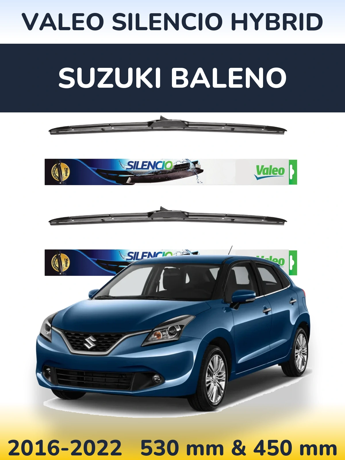 Комплект передних дворников Valeo Silencio Hybrid 530 & 450 мм для Suzuki Baleno 2016-2022