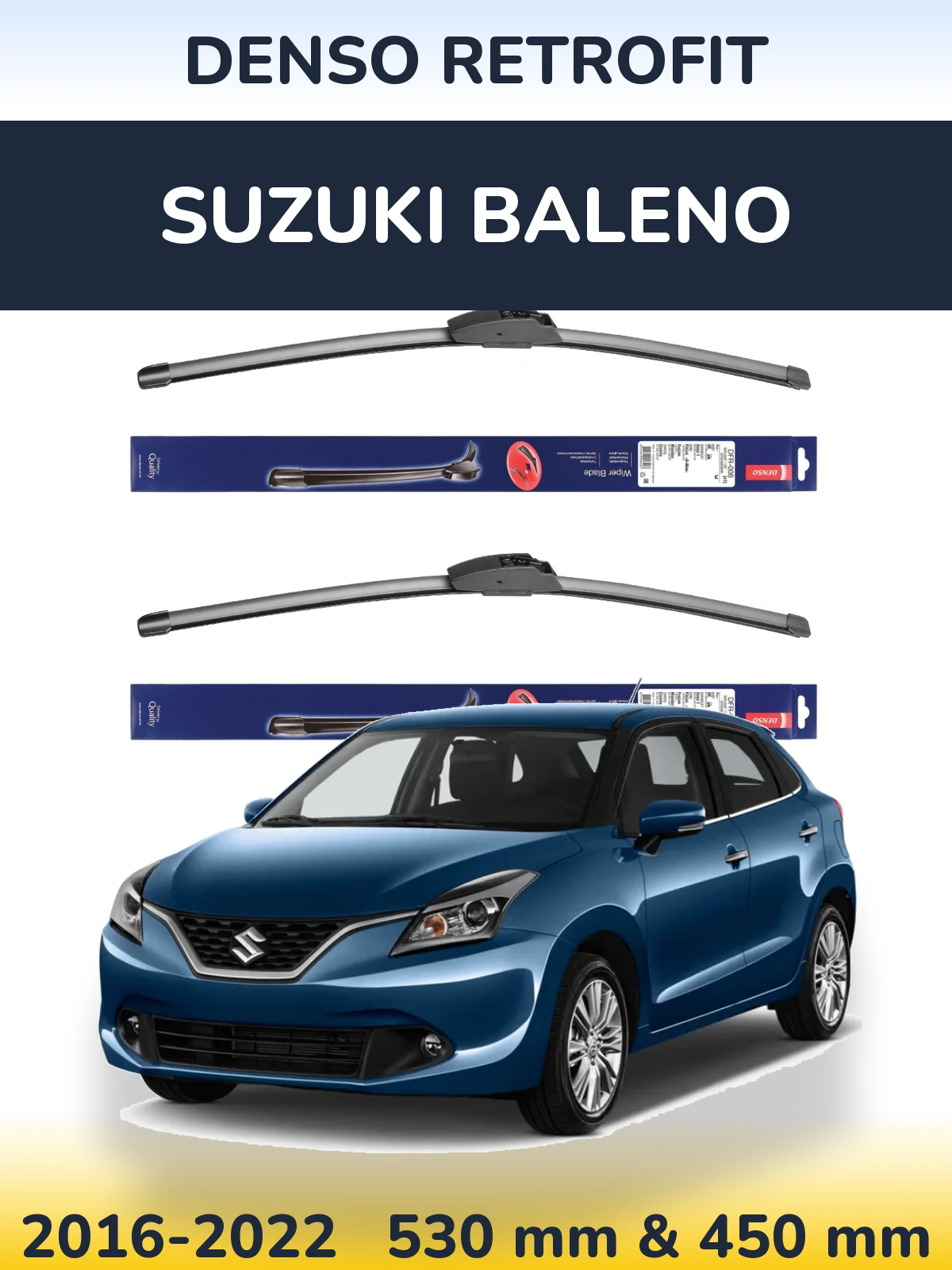 Комплект передних дворников Denso Retrofit 530 & 450 мм для Suzuki Baleno 2016-2022