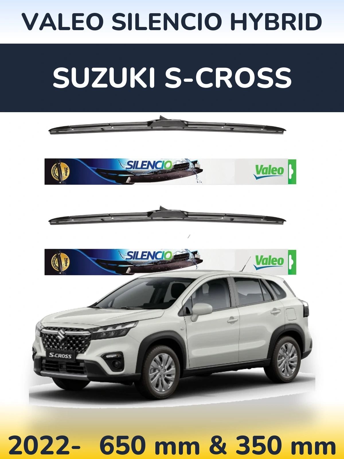 Komplet przednich wycieraczek Valeo Silencio Hybrid 650 & 350 mm do Suzuki S-Cross 2022-2026