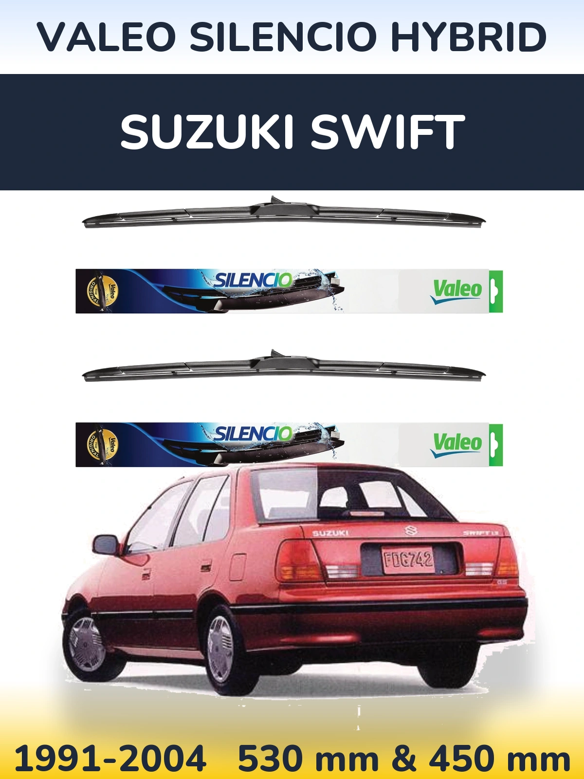 Komplet przednich wycieraczek Valeo Silencio Hybrid 530 & 450 mm do Suzuki Swift 1991-2004