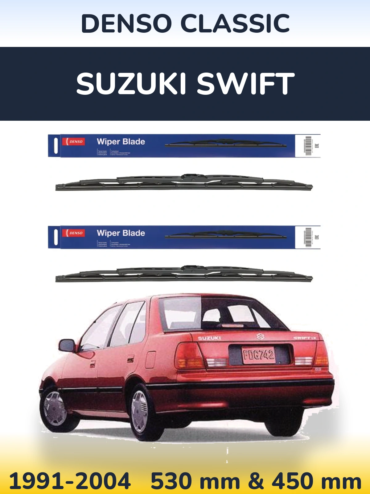 Комплект передних дворников Denso Classic 530 & 450 мм для Suzuki Swift 1991-2004