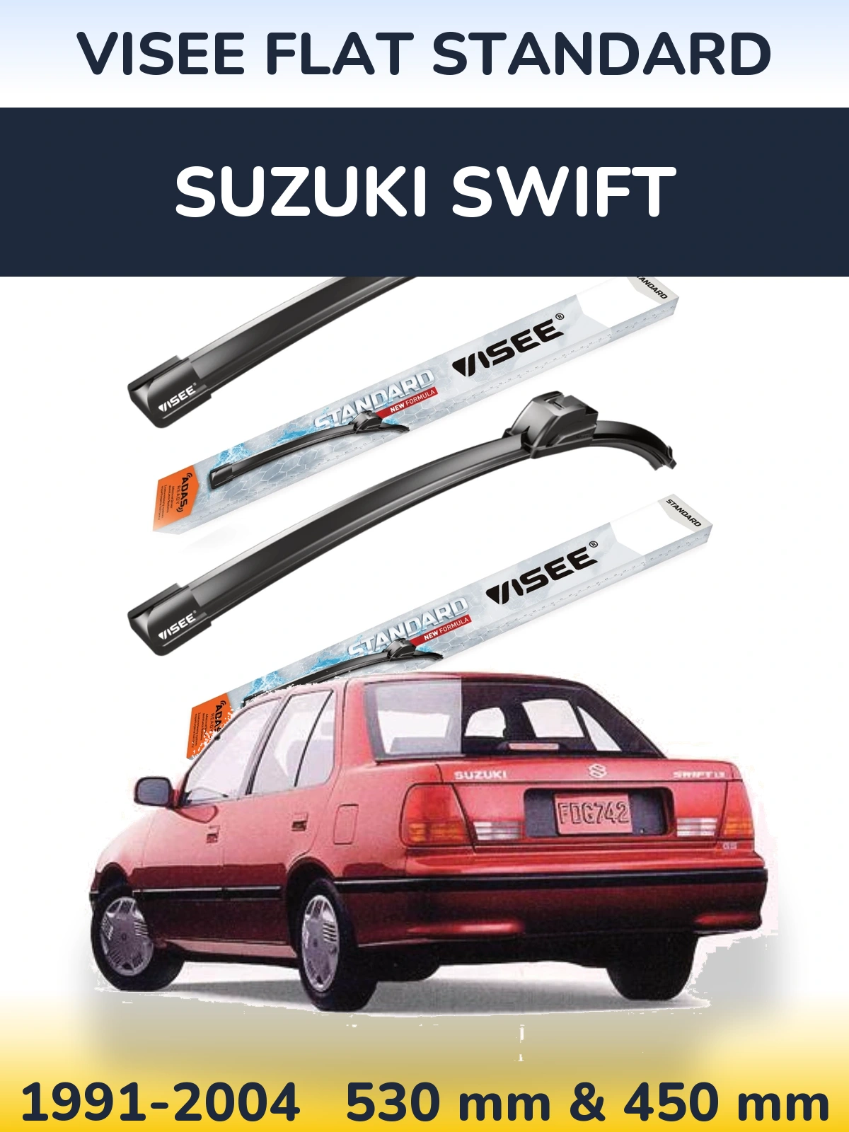 Комплект передних дворников VISEE FLAT STANDARD 530 & 450 мм для Suzuki Swift 1991-2004