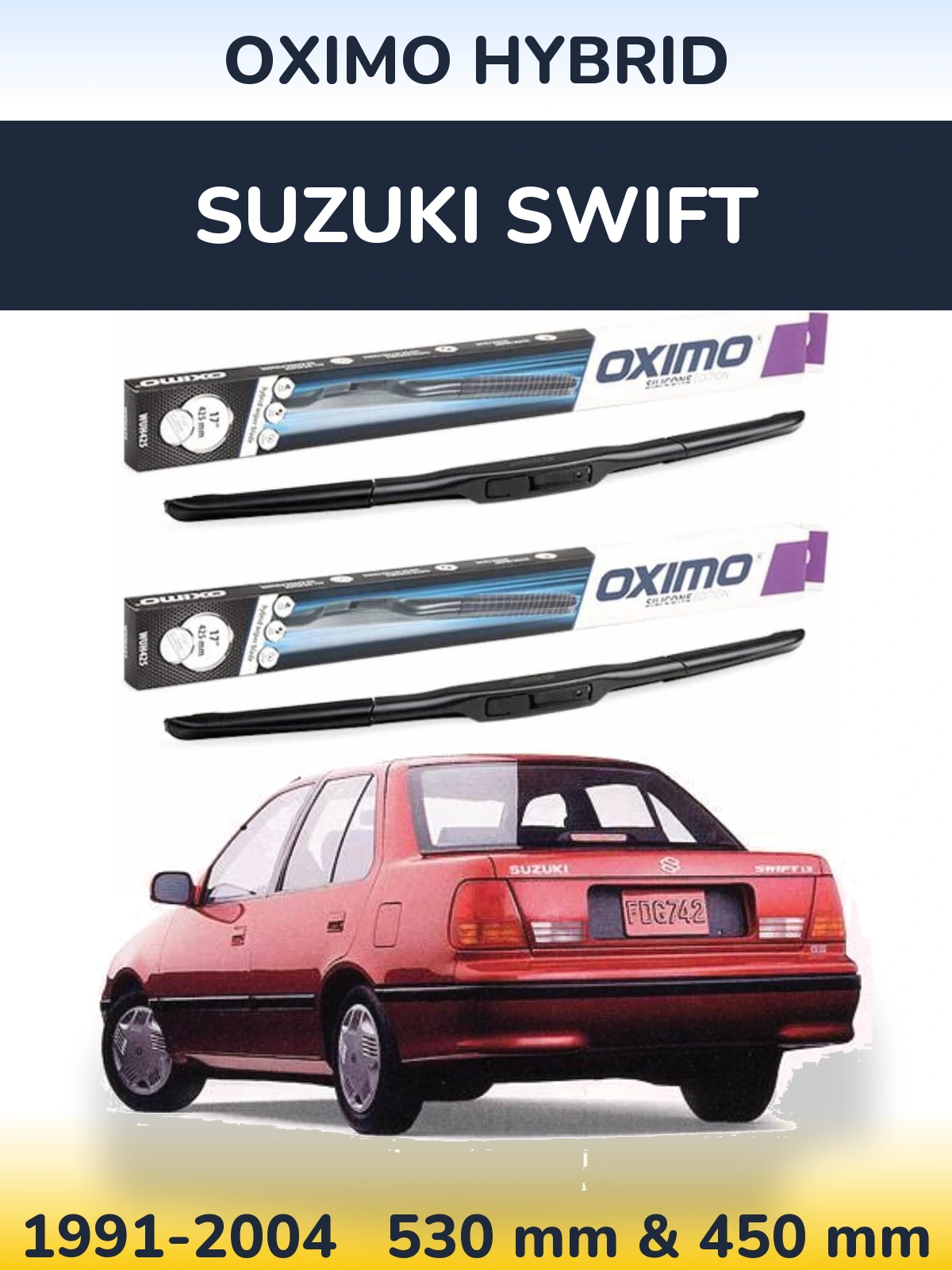 Komplet przednich wycieraczek Oximo Hybrid 530 & 450 mm do Suzuki Swift 1991-2004