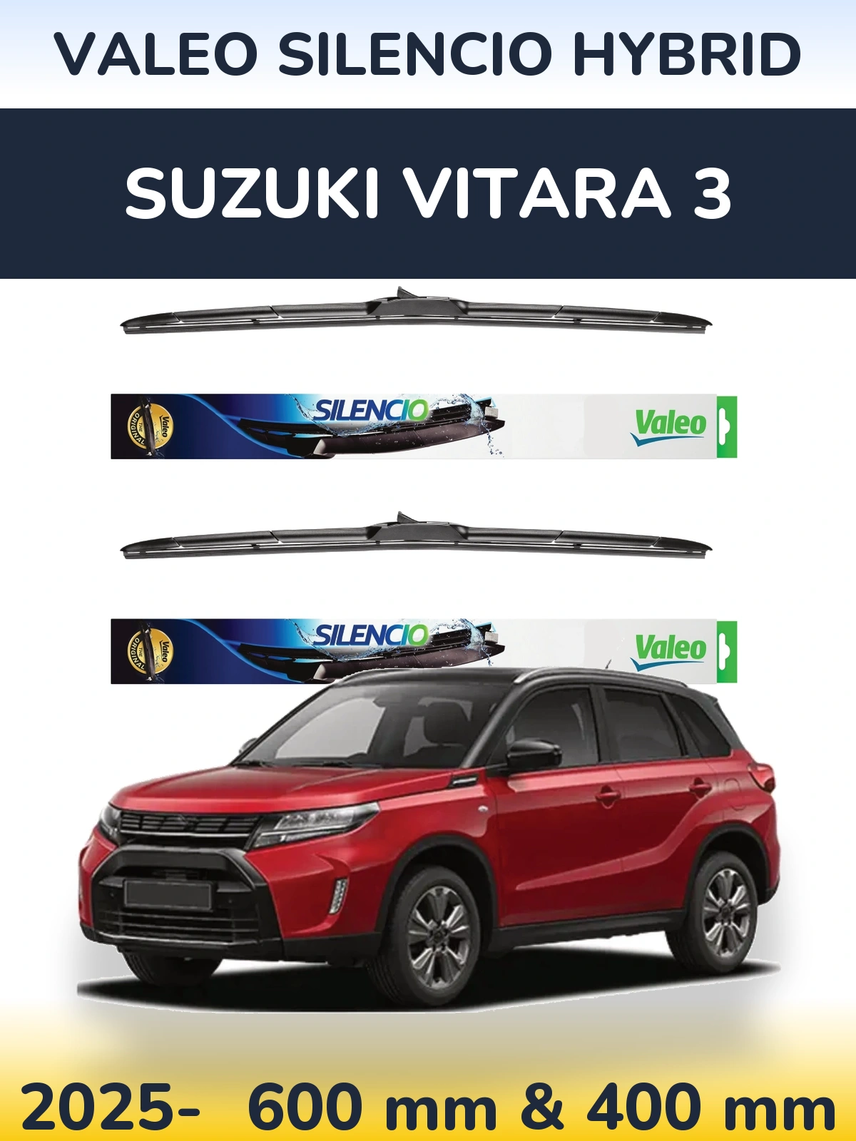 Komplet przednich wycieraczek Valeo Silencio Hybrid 600 & 400 mm do Suzuki Vitara 3 2025-2026