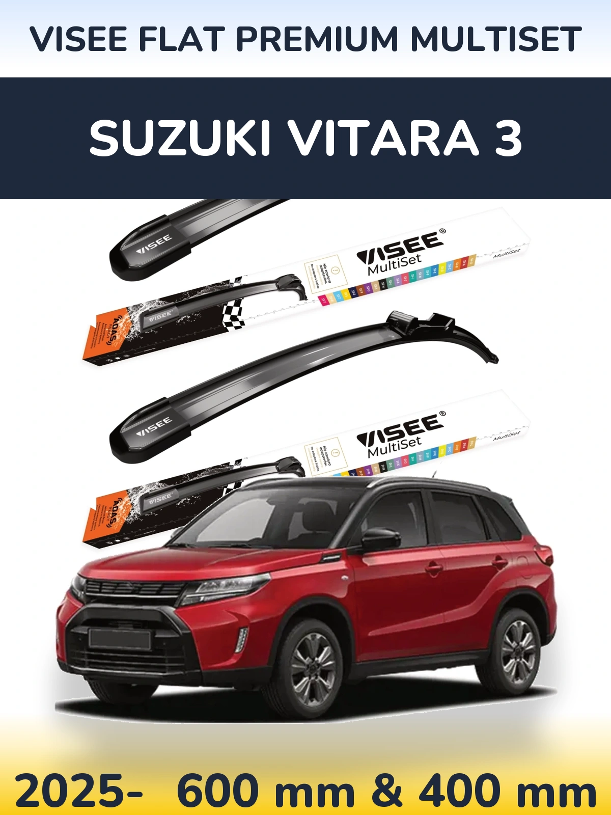 Front wiper blade set VISEE FLAT PREMIUM MultiSet 600 & 400 mm for Suzuki Vitara 3 2025-2026