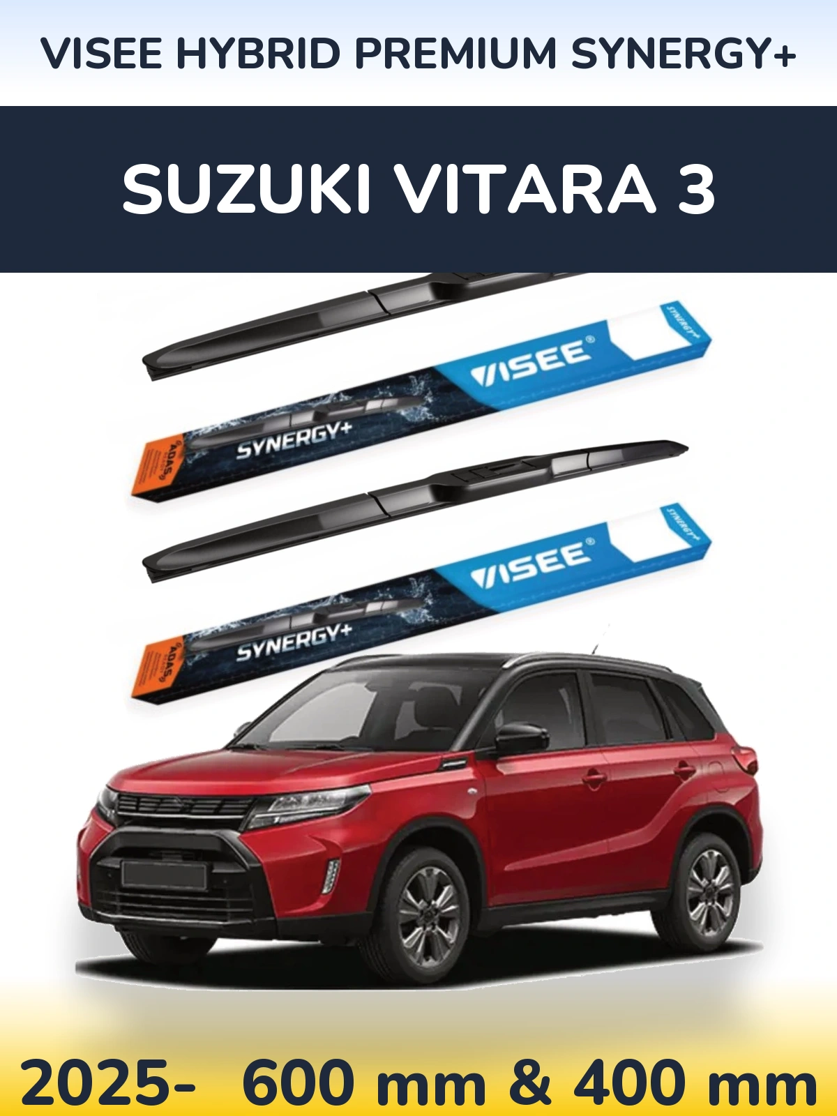 Комплект передних дворников VISEE HYBRID PREMIUM SYNERGY+ 600 & 400 мм для Suzuki Vitara 3 2025-2026