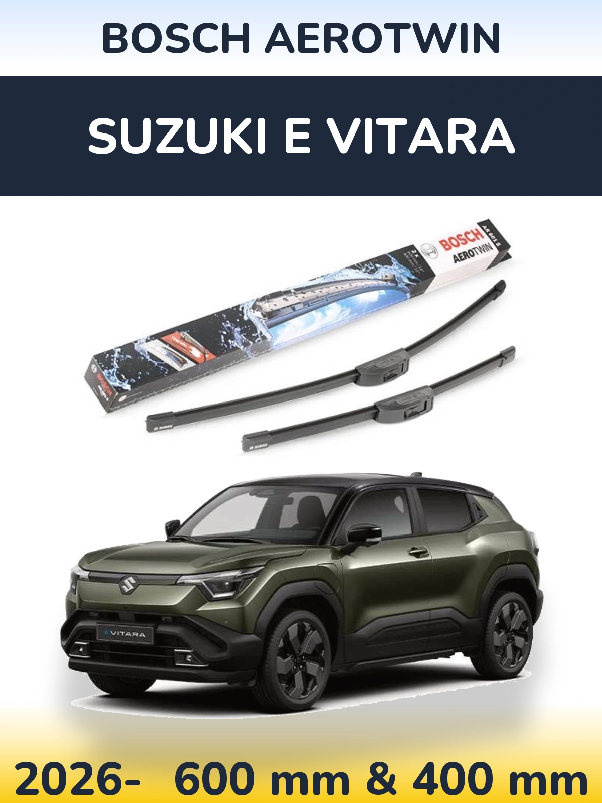 Комплект передних дворников BOSCH AeroTwin 600 & 400 мм для Suzuki e Vitara 2026-2026
