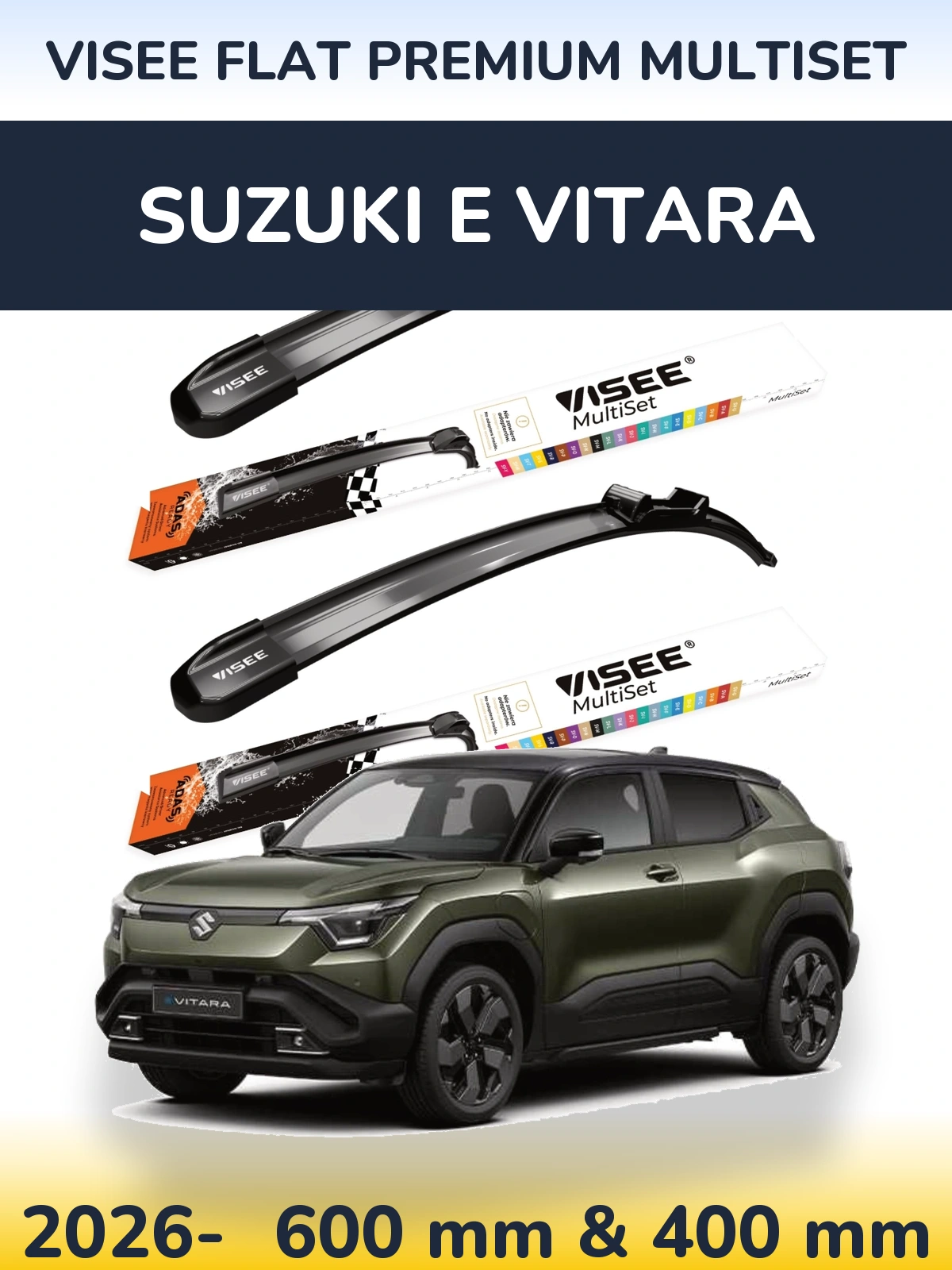Комплект передніх щіток VISEE FLAT PREMIUM MultiSet 600 & 400 мм для Suzuki e Vitara 2026-2026