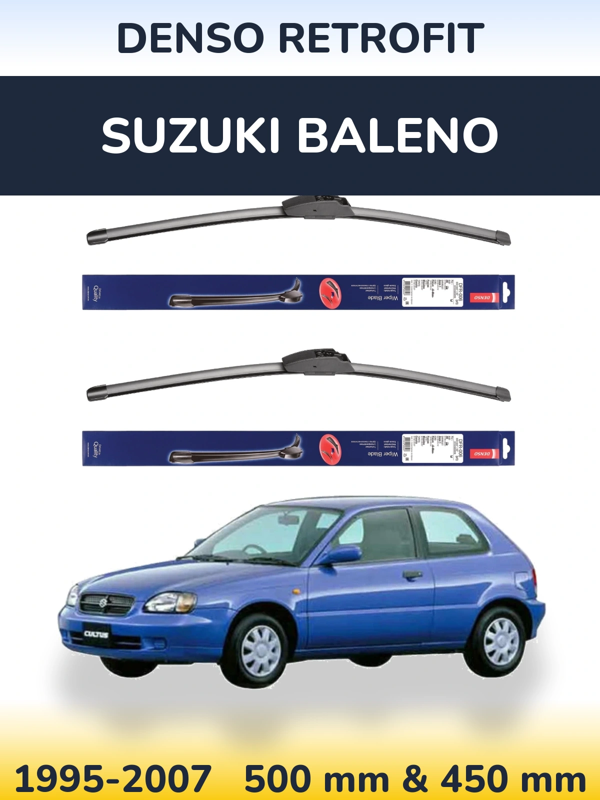 Комплект передних дворников Denso Retrofit 500 & 450 мм для Suzuki Baleno 1995-2007