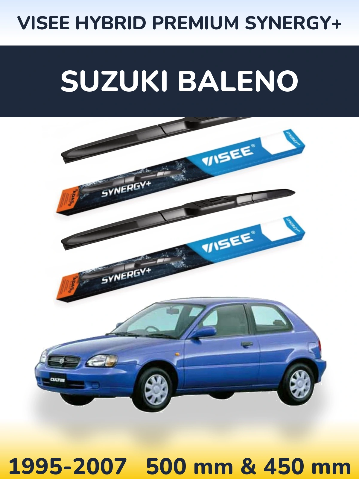 Комплект передних дворников VISEE HYBRID PREMIUM SYNERGY+ 500 & 450 мм для Suzuki Baleno 1995-2007