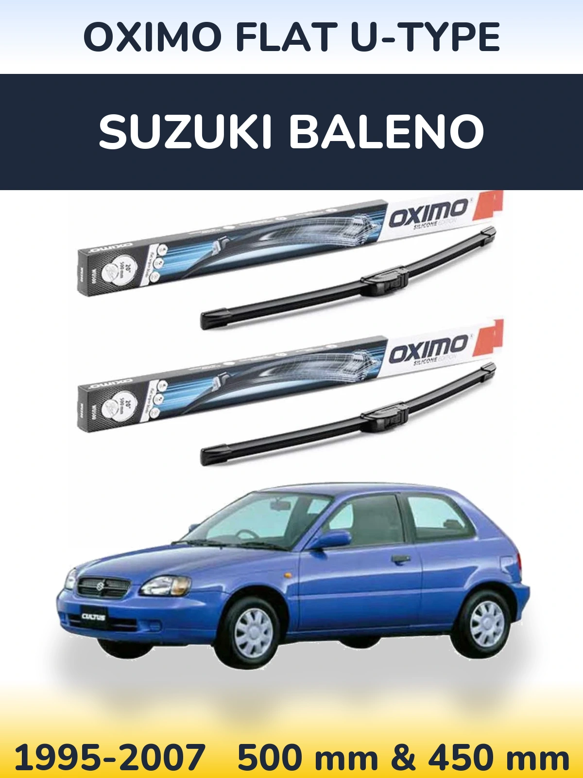Komplet przednich wycieraczek Oximo Flat U-type 500 & 450 mm do Suzuki Baleno 1995-2007