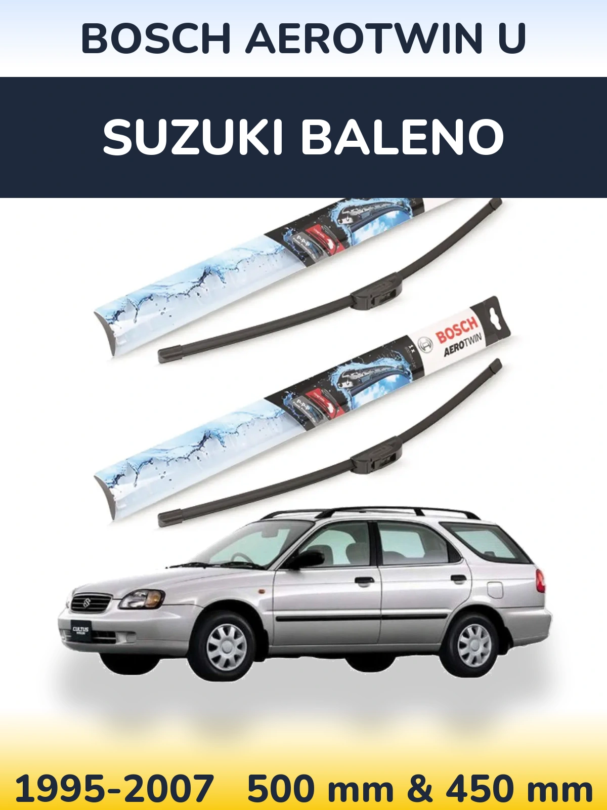 Komplet przednich wycieraczek BOSCH AeroTwin U 500 & 450 mm do Suzuki Baleno 1995-2007