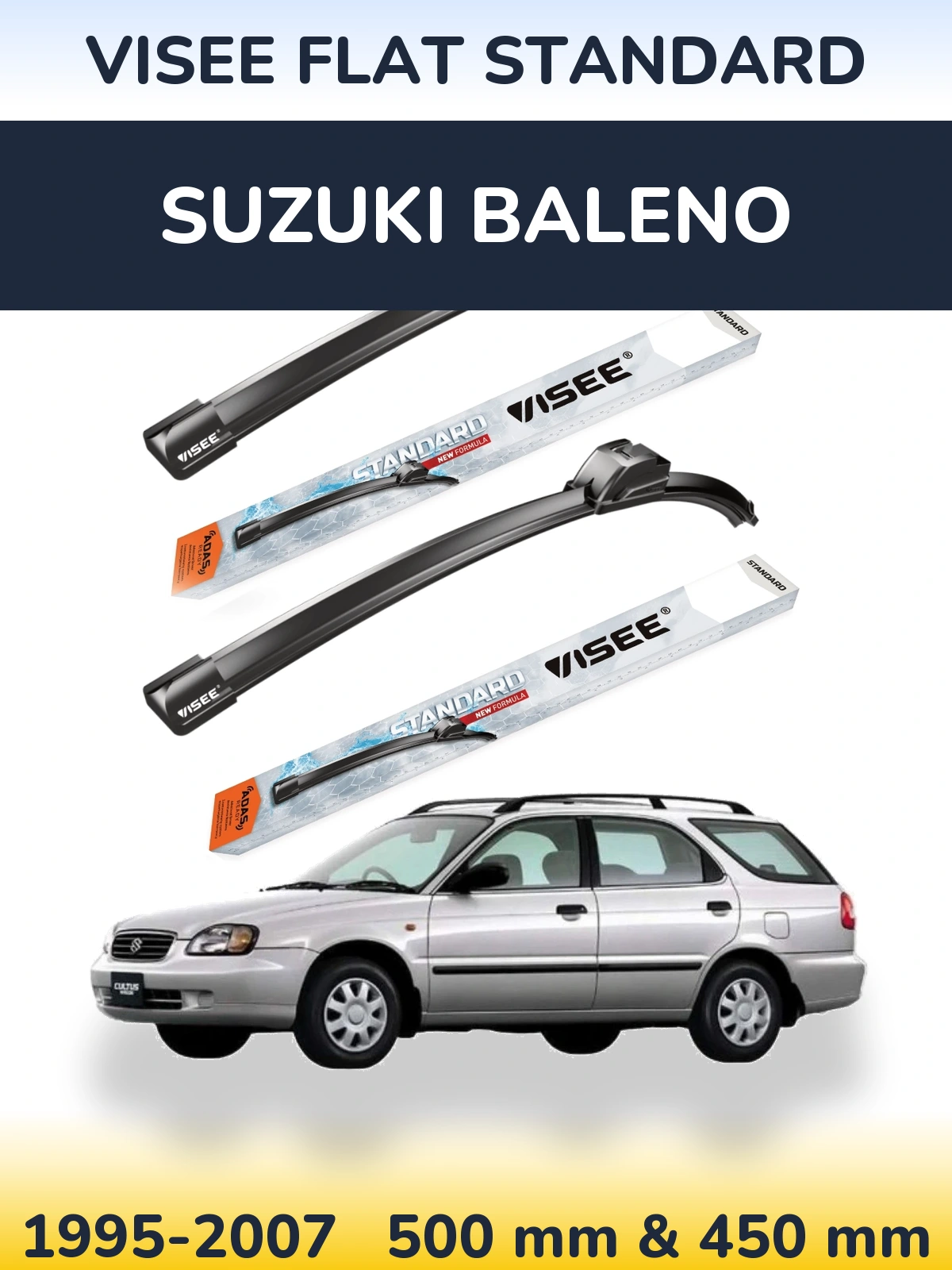 Комплект передних дворников VISEE FLAT STANDARD 500 & 450 мм для Suzuki Baleno 1995-2007