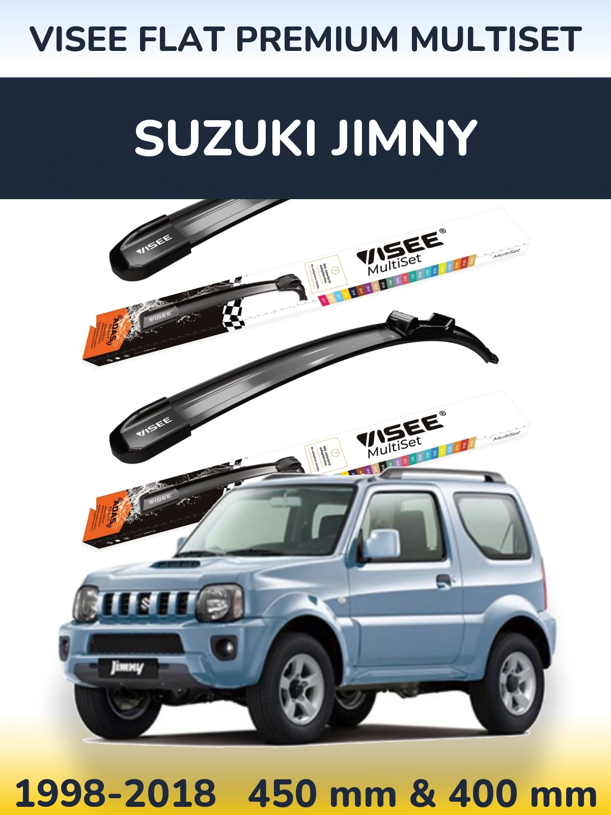 Komplet przednich wycieraczek VISEE FLAT PREMIUM MultiSet 450 & 400 mm do Suzuki Jimny 1998-2018