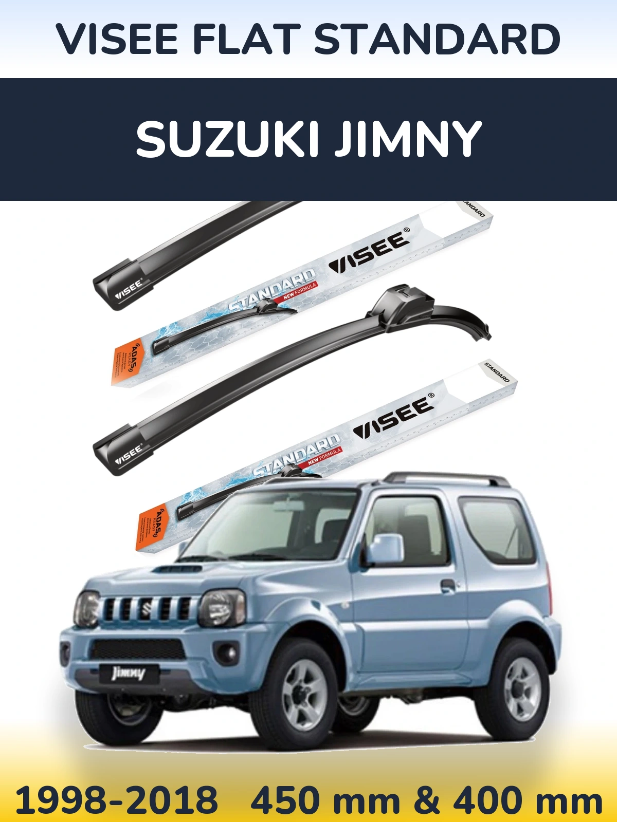 Komplet przednich wycieraczek VISEE FLAT STANDARD 450 & 400 mm do Suzuki Jimny 1998-2018