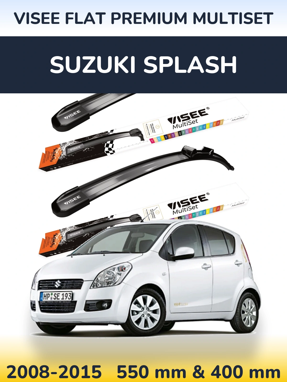 Front wiper blade set VISEE FLAT PREMIUM MultiSet 550 & 400 mm for Suzuki Splash 2008-2015