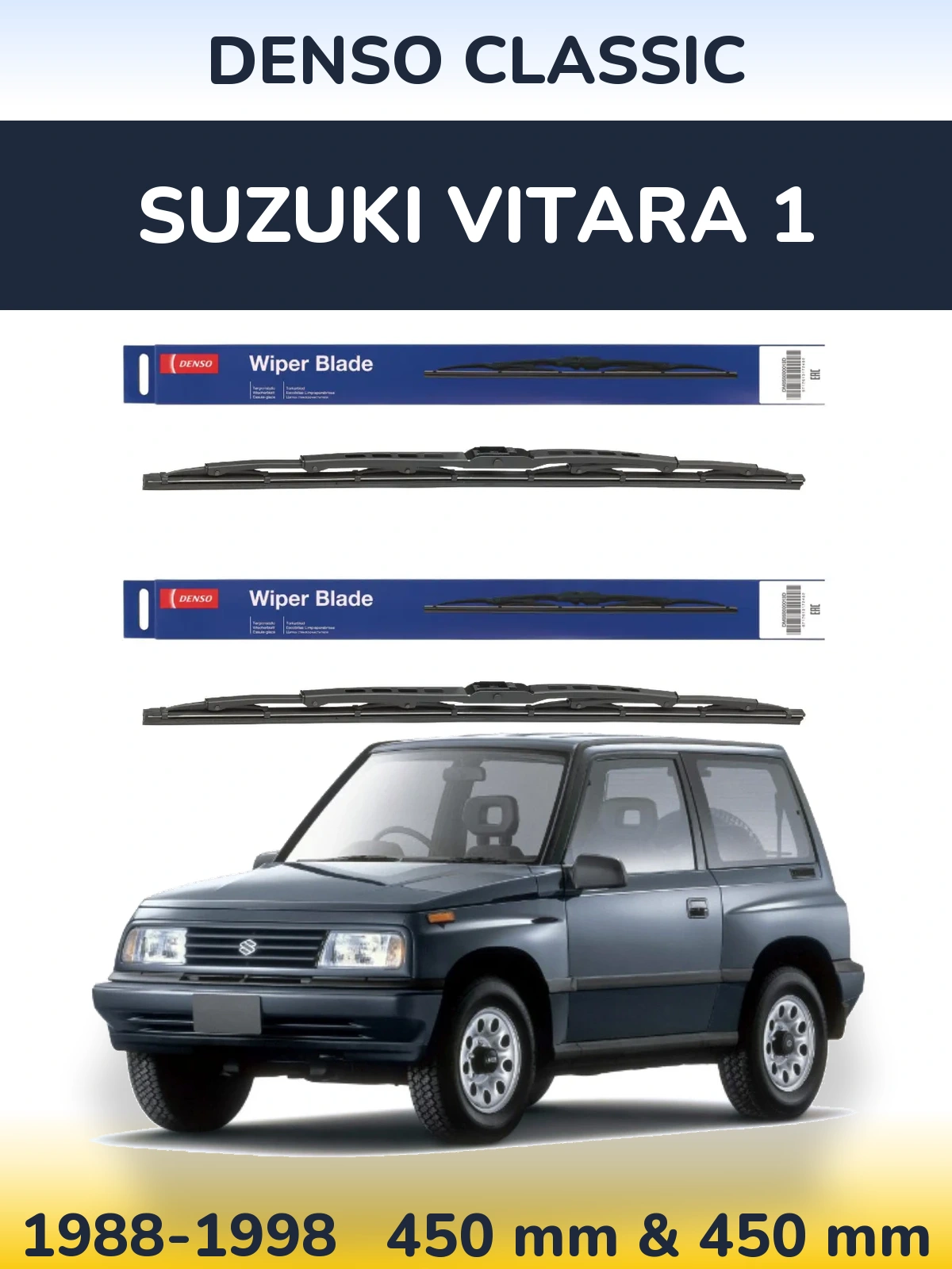 Front wiper blade set Denso Classic 450 & 450 mm for Suzuki Vitara 1 1988-1998