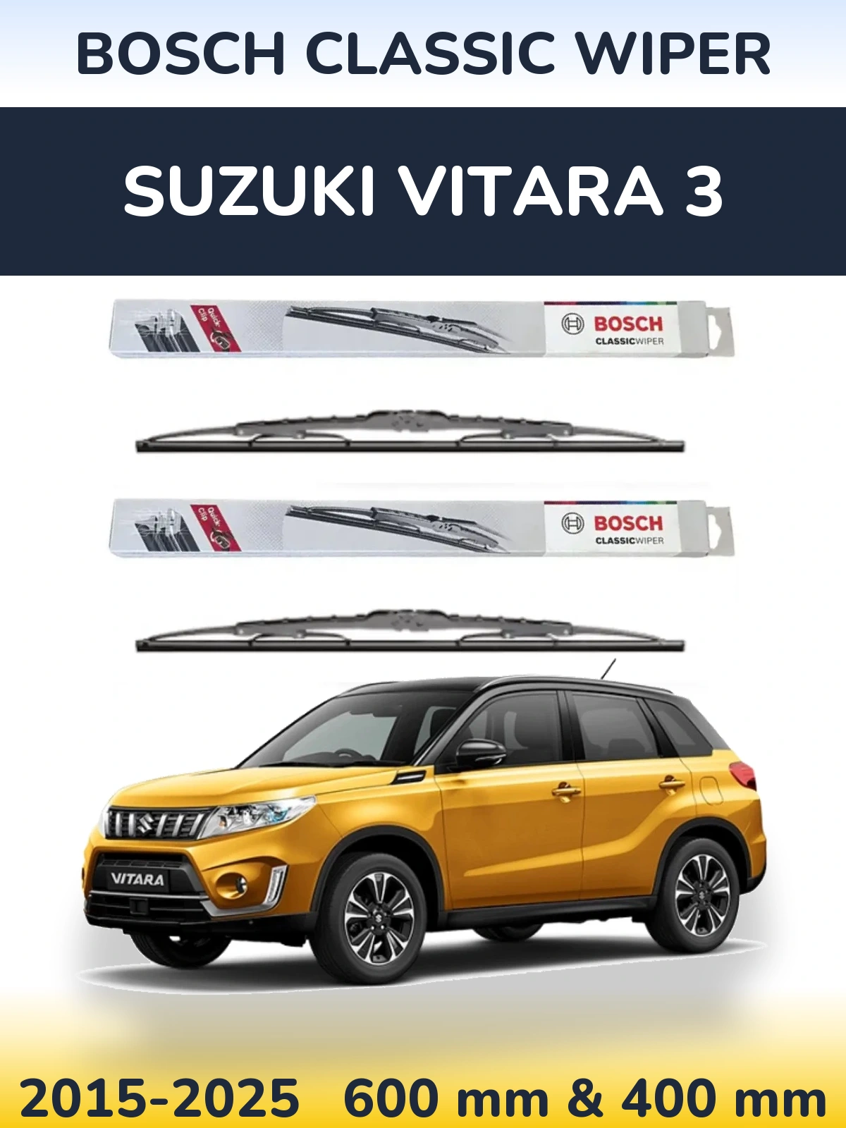 Komplet przednich wycieraczek BOSCH Classic Wiper 600 & 400 mm do Suzuki Vitara 3 2015-2025