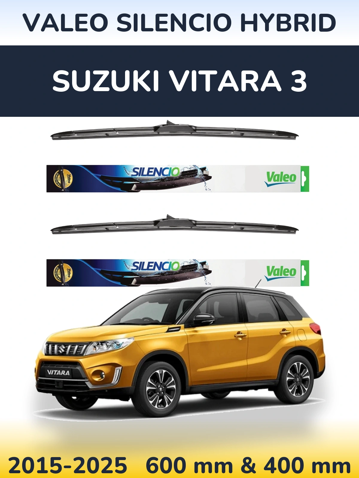 Komplet przednich wycieraczek Valeo Silencio Hybrid 600 & 400 mm do Suzuki Vitara 3 2015-2025